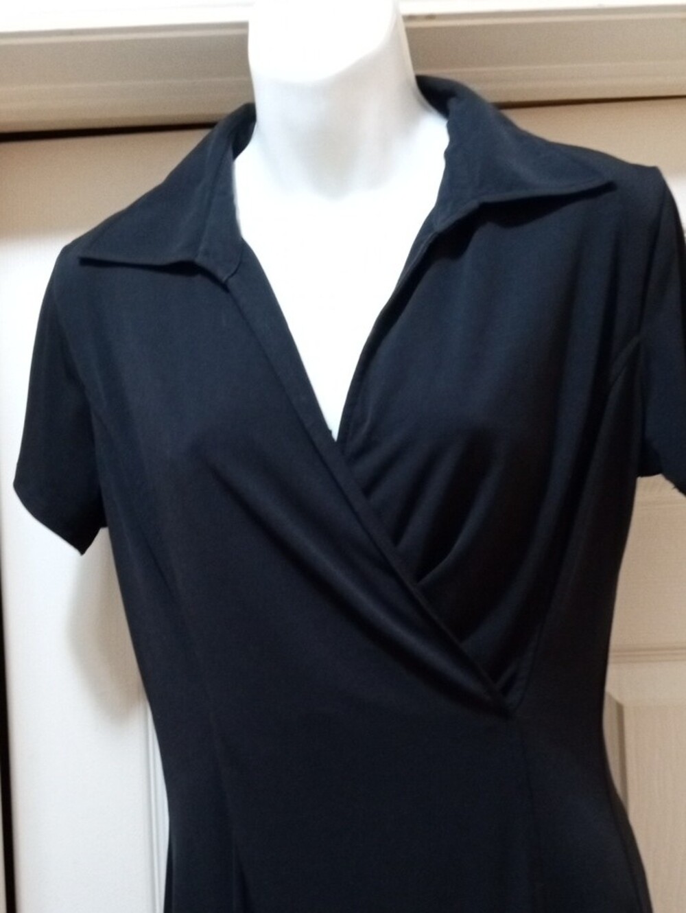 Merona Black Short-Sleeve Wrap Midi Dress - Picture 2 of 4
